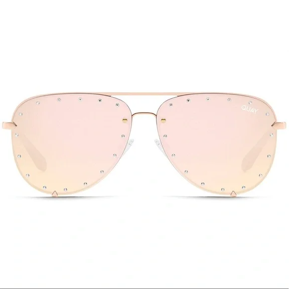 NEW! Gold/pink oversized Quay sunglasses QUAY - Big Love Sunglasses in Rose/Rose Mirror – Blond Genius main image 2